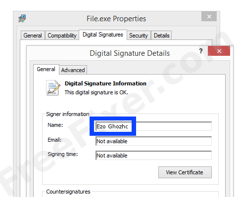 Screenshot of the Ezo Ghozhc certificate